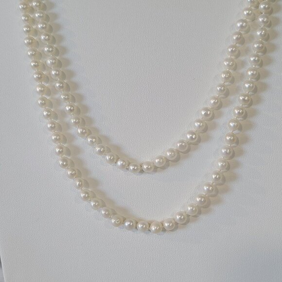 Vintage 14k JCM Pearl Necklace Knotted 26 in 5.5 mm Estate - Picture 2 of 11